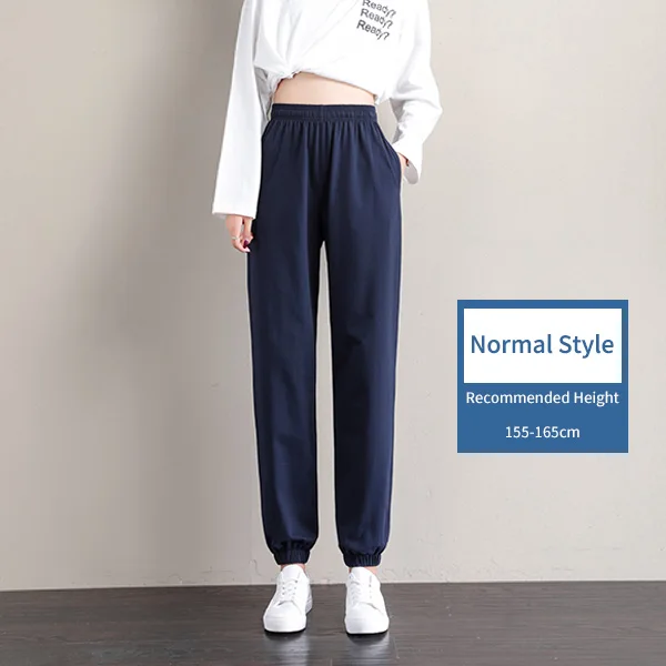 Women's Sports Pants Korean style Fashion High Waisted Joggers Plus Size Streetwear Harajuku Baggy Trousers for Female Vintage Navy Blue Normal