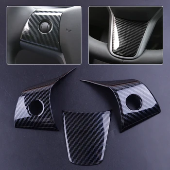 

beler 3pcs ABS Black Carbon Fiber Texture Style Steering Wheel Panel Cover Trim Frame Fit For Tesla Model 3 2017 2018 2019