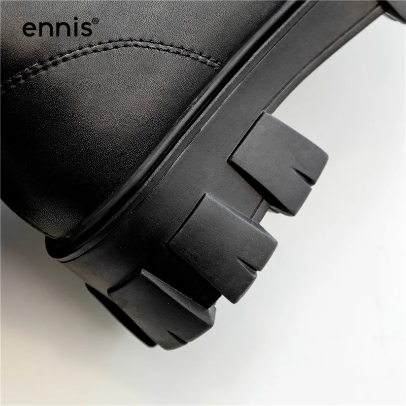 ENNIS/зимние черные ботинки на платформе; женские зимние ботинки из натуральной кожи; теплые плюшевые ботинки на шнуровке; Ботинки martin; обувь на толстой плоской подошве; A9377