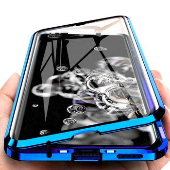 

360° full cover magnetic flip case for samsng galaxy s20 ultra plus case cover double-sided tempered glass metal bumper coque