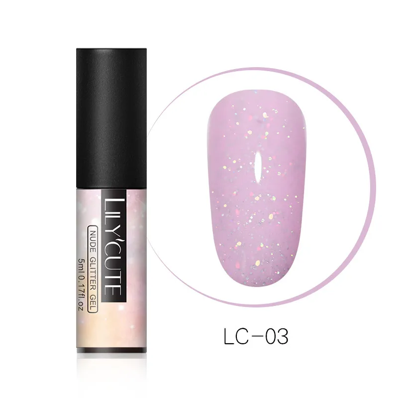 nude glitter 03 LILYCUTE 5 мл голографический Блестящий Гель-лак для ногтей черные блестки кошачий глаз УФ-Гель-лак лазерный гель для ногтей впитывающийся УФ-гель для дизайна ногтей - Цвет: nude glitter 03