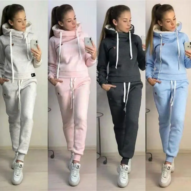 2019 Women's Autumn and Winter New Fleece Fashion Leather Chapter Casual Sports Suit Sweatshirt Tracksuit Women Pants Set 2019 Women's Autumn and Winter New Fleece Fashion Leather Chapter Casual Sports Suit Sweatshirt Tracksuit Women Pants Set