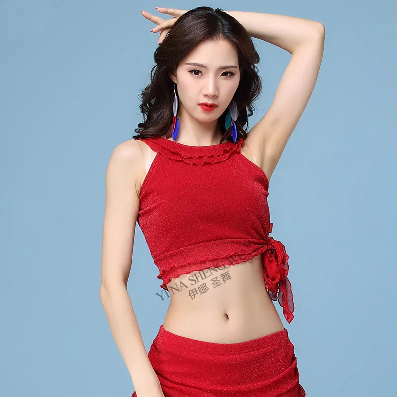 Red Top Женские костюмы для танца живота, модная одежда для танцев, топ и штаны для девочек, штаны-шорты, одежда для латинских танцев, новинка, 2 предмета, топ+ штаны - Цвет: Red Top