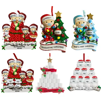 

2020 Blessed Family Christmas Tree Pendant PVC Face Mask Snowman Pendant DIY Name Blessing Decoration Xmas Party Home Decoration