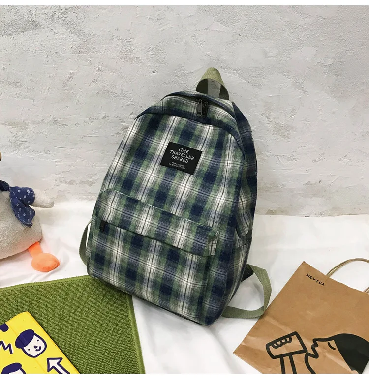 Fashion Plaid Canvas Women's Backpack Student Backpacks Teenage Girl School Bags Large Capacity Waterproof Travel Rucksack