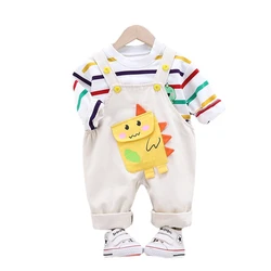 Costume de printemps et d'automne pour enfants, vêtements de dessin animé pour bébés garçons et filles, t shirt rayé et pantalon, survêtement pour nourrissons, 2 pièces/ensembles 