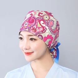 17 Styles Unisex Adjustable Floral Printed Dust-Proof Nurse Hat with Face Buttons Casual Breathable Doctor Work Beauty Cap
