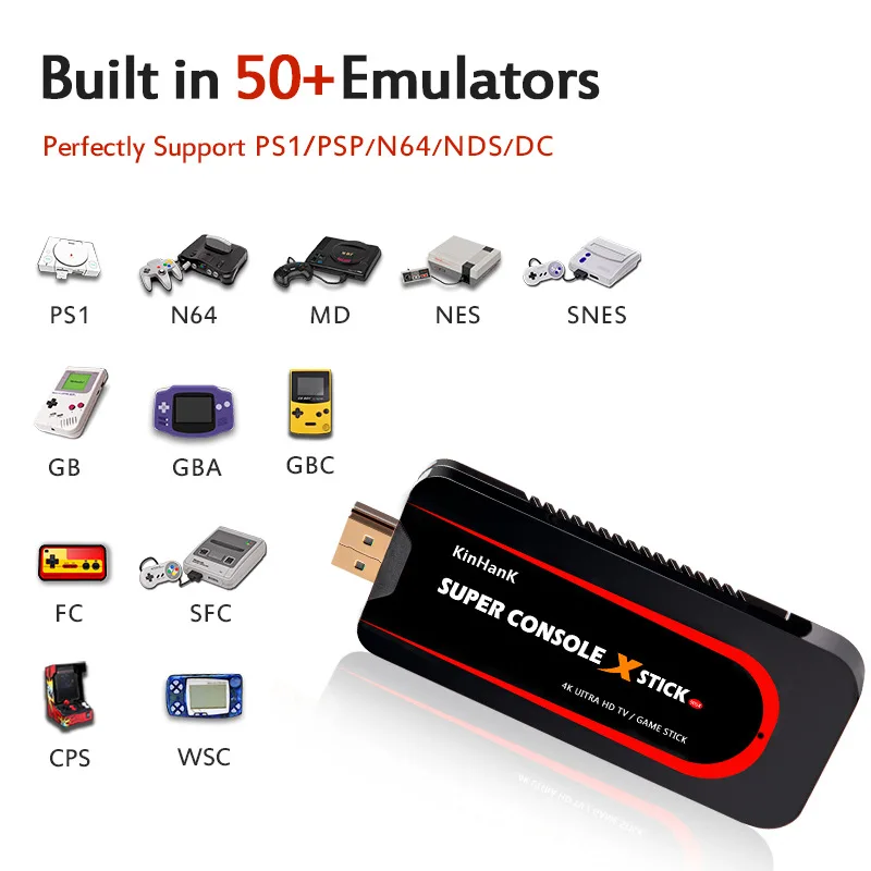 Super Console X 4K Game Stick Mini Video Game Console TV Box Function Built in 50000+ Games for PSP/PS1/N64/SNES/NDS