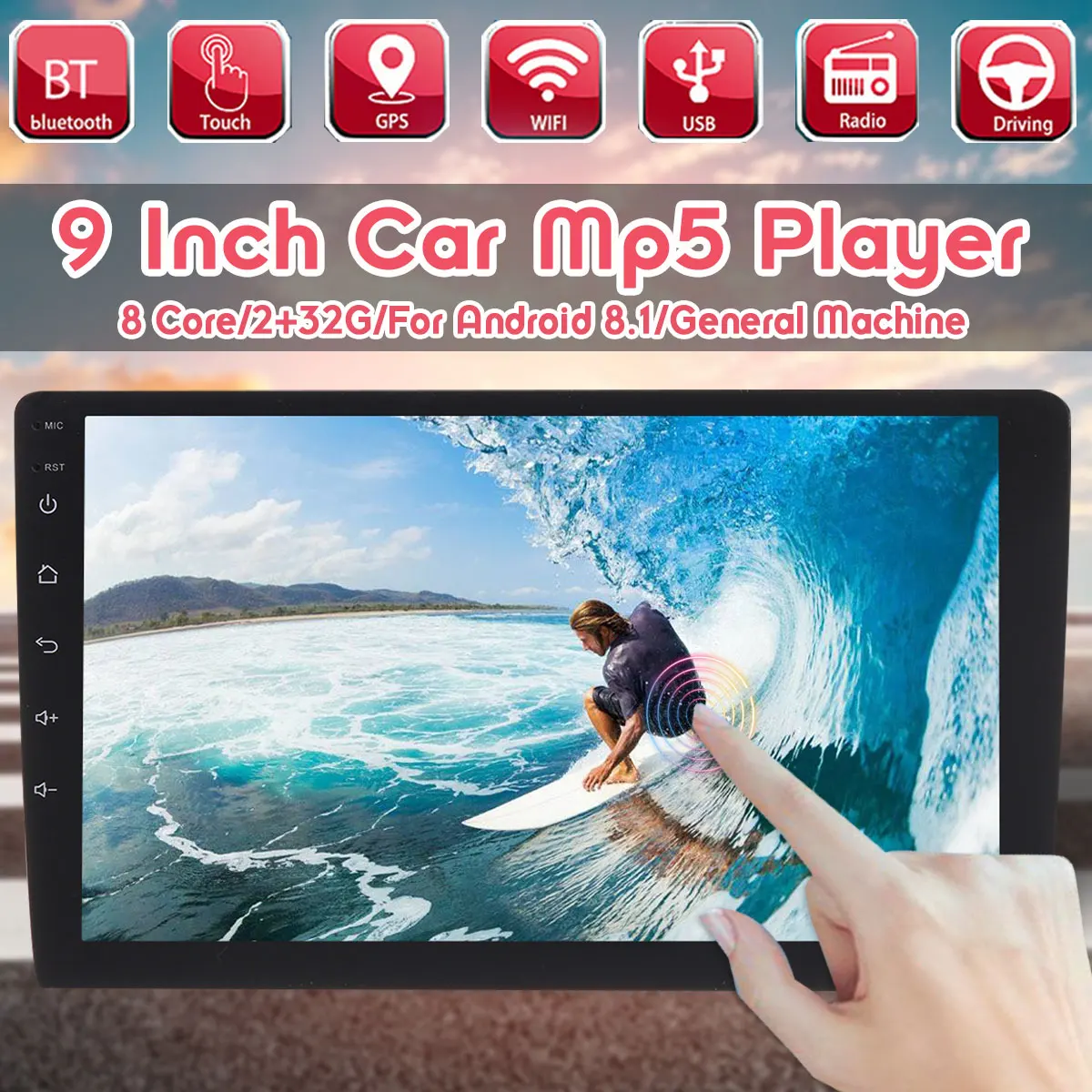 

9'' Android 8.1 Universal Car Multimedia Player 8 core 2+32g Touchable screen bluetooth Stereo Radio GPS Car Auto MP5 Player