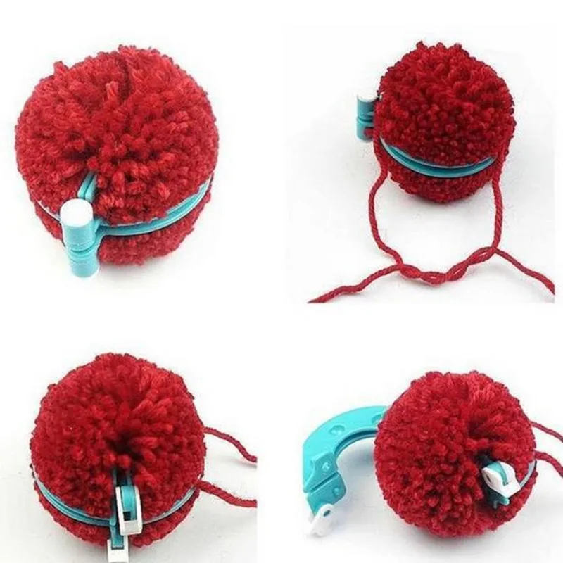 1Set 4 Sizes DIY Sewing Tools Pompon Set Plastic Pom Pom Maker Clover Fluff Ball Weaver Needle Craft Knitting Tool Color Random punch needle art