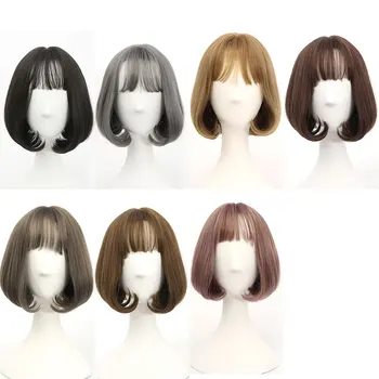 

cute fake short bob wig hair pale pink curly curve extensions for women black adorable grey lolita hair pieces matte color