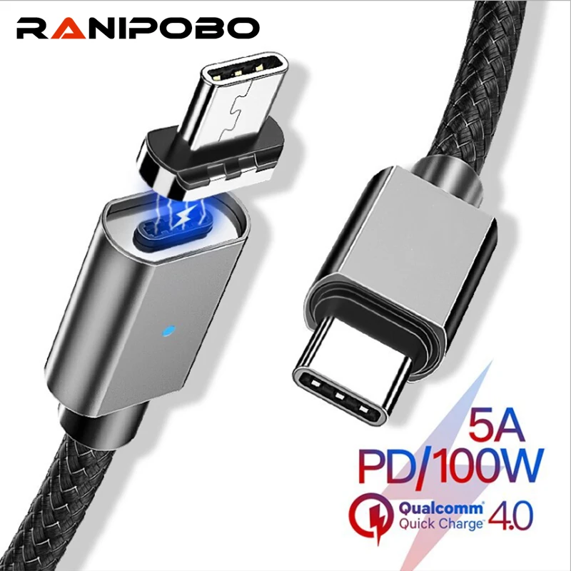 

5A Magnetic USB Cable Type C To USB C PD Cord For Samsung Note 10 100W PD Magnet Charger USB C Type-C Wire Cord For Huawei