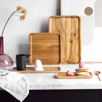 

Acacia Wooden Tray Solid Wooden Tray Food Rectangular Plate Japanese Tea Tray Barbecue Snack Cake Nature Health Wood Tray