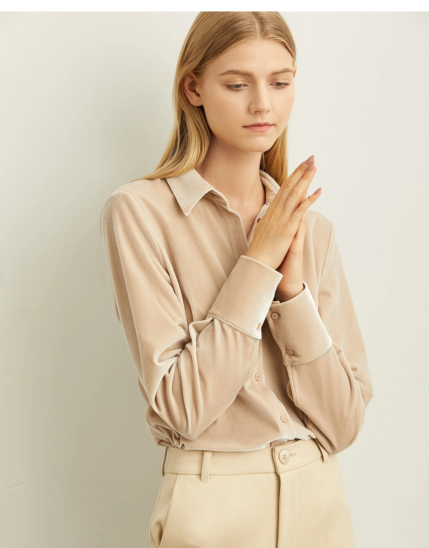 

Amii extremely simple ocean velvet lapel shirt 2019 autumn new loose commuting intellectual professional coat