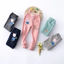 Детские Бархатные леггинсы на осень и зиму повседневные брюки с карманами и вышивкой в виде поросенка и облака