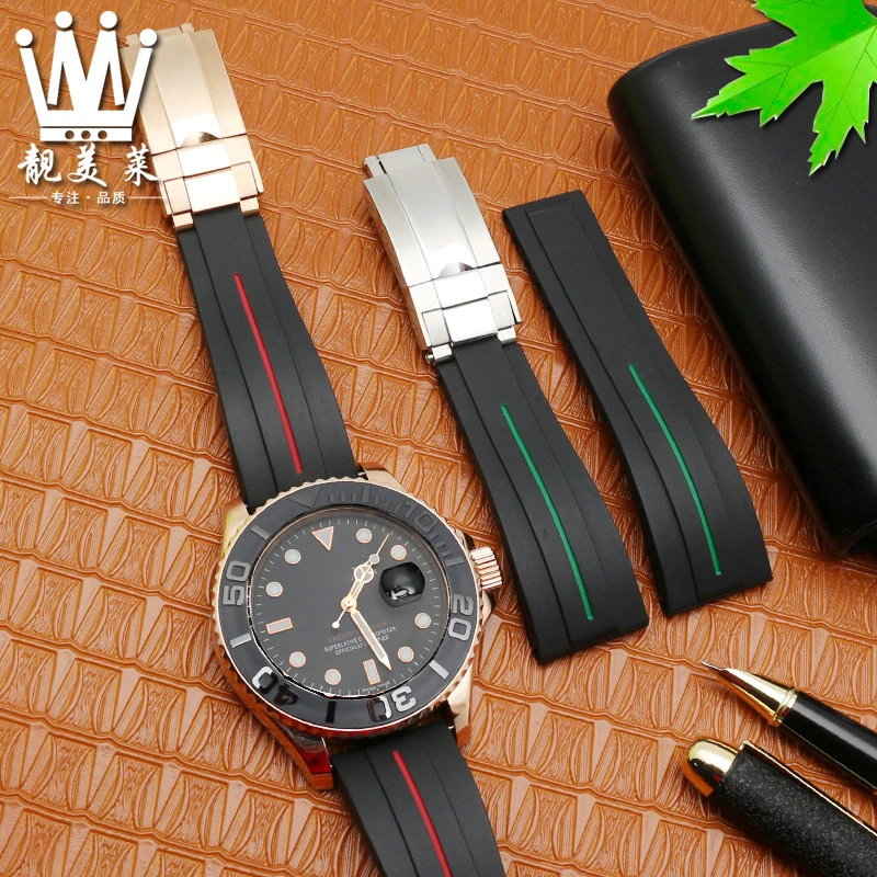 Cinturino In Silicone A Bocca Piatta Per R-Olex Yacht Mingshiditongna Green Water Ghost Omega Seahorse Watch Strap 20Mm 21Mm Wristband