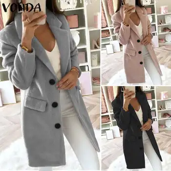 

New VONDA Office Ladies Coats Trench Women Autumn Winter Slim Coats 2020 Vintage Casual Buttons Pockets Long Plus Size