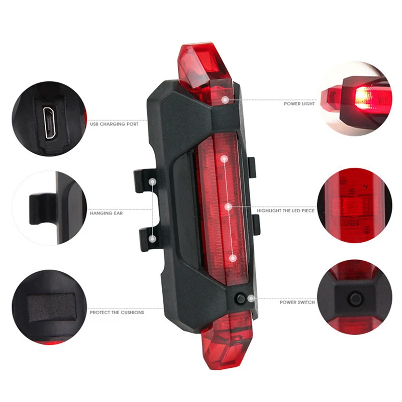 Bike Bicycle light Rechargeable LED Taillight USB Rear Tail Safety Warning Cycling light Portable Flash Light Super Bright#ND