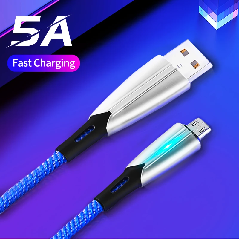 Микро USB кабель 5A сплав LED быстрой зарядки 1 м 2 0 5 данных шнур провод для Samsung s7 Xiaomi
