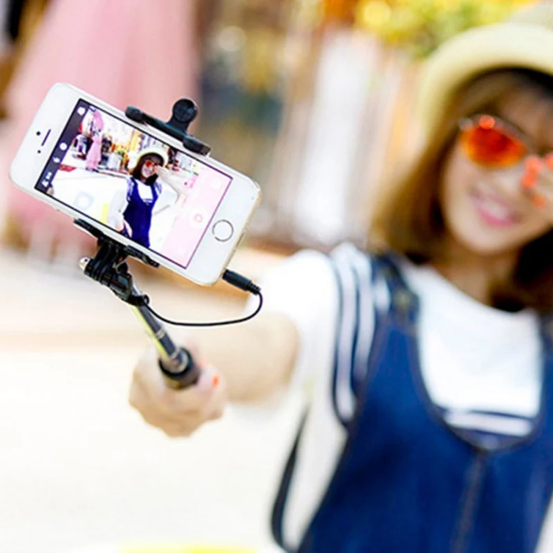 New Extendable Folding Wired Shutter Selfie Stick Monopod For Samsung iPhone Xiaomi Mobile Phone