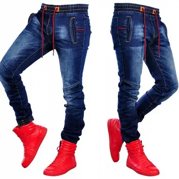 

2019 Fashion Mens Jeans Patchwork Trousers with Holes Male Denim Pencil Zipper casual jeans fashion Casual Trousers