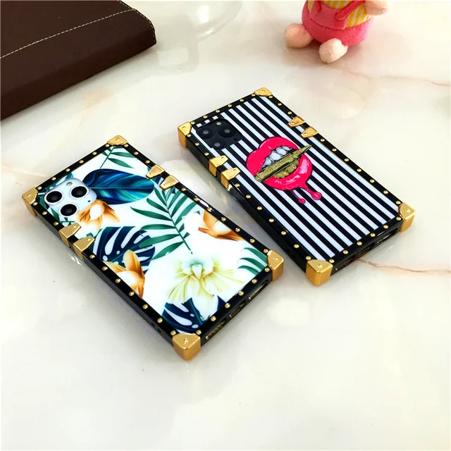 Luxury Brand Square Flower Leather Phone Case - Luxury Flower Leather Phone  Case - Aliexpress