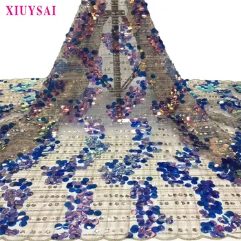 

2020 Latest African Lace High Quality glitter big sequins African French Tulle Lace Fabric embroidery For African Wedding S165