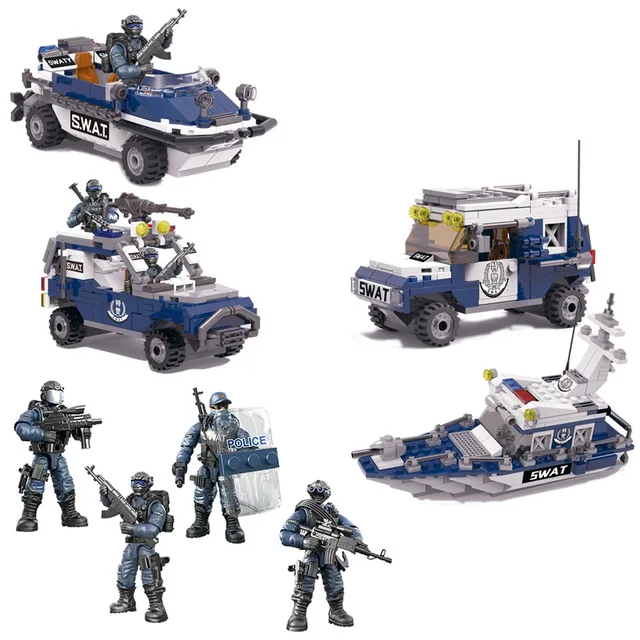 Modern Army Military Soldier City Police SWAT Tank Artillery Model Building Blocks Bricks Kids Toys Gift 3