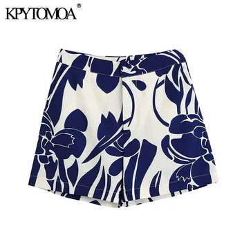 

KPYTOMOA Women 2020 Chic Fashion Printed Side Pockets Loose Shorts Vintage High Waist Zipper Fly Female Short Pants Mujer
