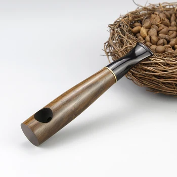 

High Quality Smoking Pipe 9mm Filter Straight Wooden Pipe Handmade Ebony Wood Pipe Gold Ring Tobacco Pipe 10 tools free
