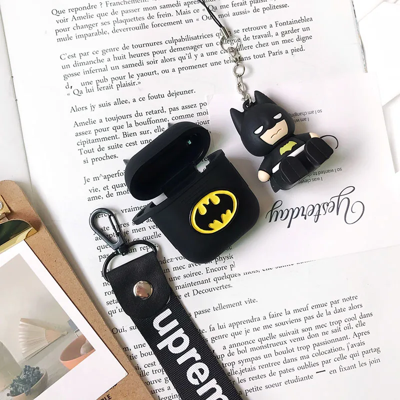 Чехол для наушников с Бэтменом из мультфильма для Apple Air Pods Pro, силиконовый чехол s с брелком-кабелем, подставка для игрушки, откидная крышка для AirPods 2 TWS