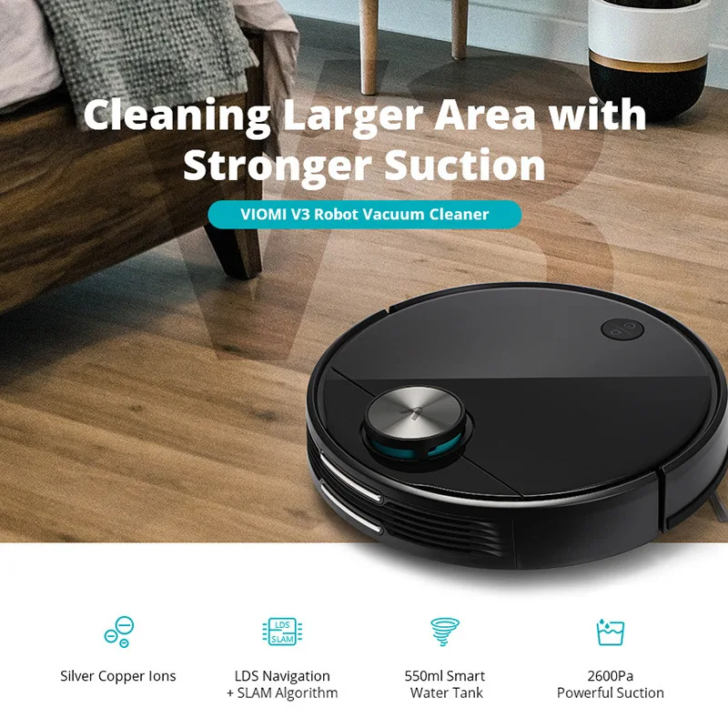 US $492.65 Global Version Viomi V3 Intelligent Sweeping Robot Vacuum Cleaner LDS Navigation 2600pa Suction 4900mAh Battery 550ml Water Tank