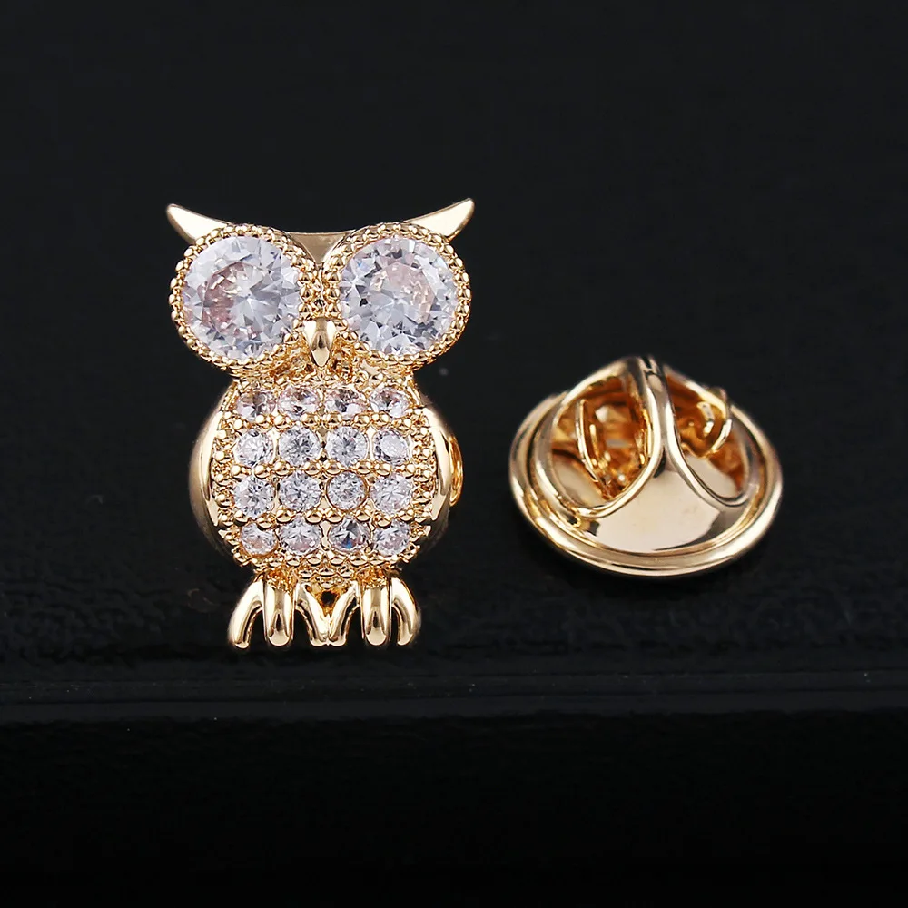 

Cute Crystal Owl Small Collar Pin Micro Zircon Top Grade Small Brooch Brothers Needle Cool Collar Single-Breasted 1166