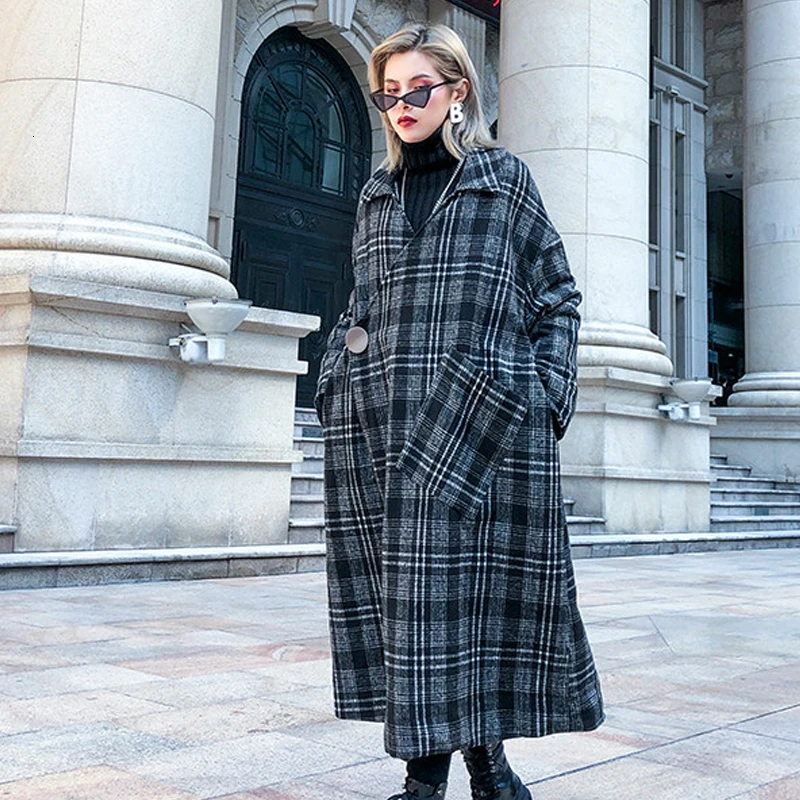 Max LuLu модные корейские женские панковские пальто женские винтажные длинные шерстяные пальто Теплая стеганая зимняя клетчатая одежда плюс размер