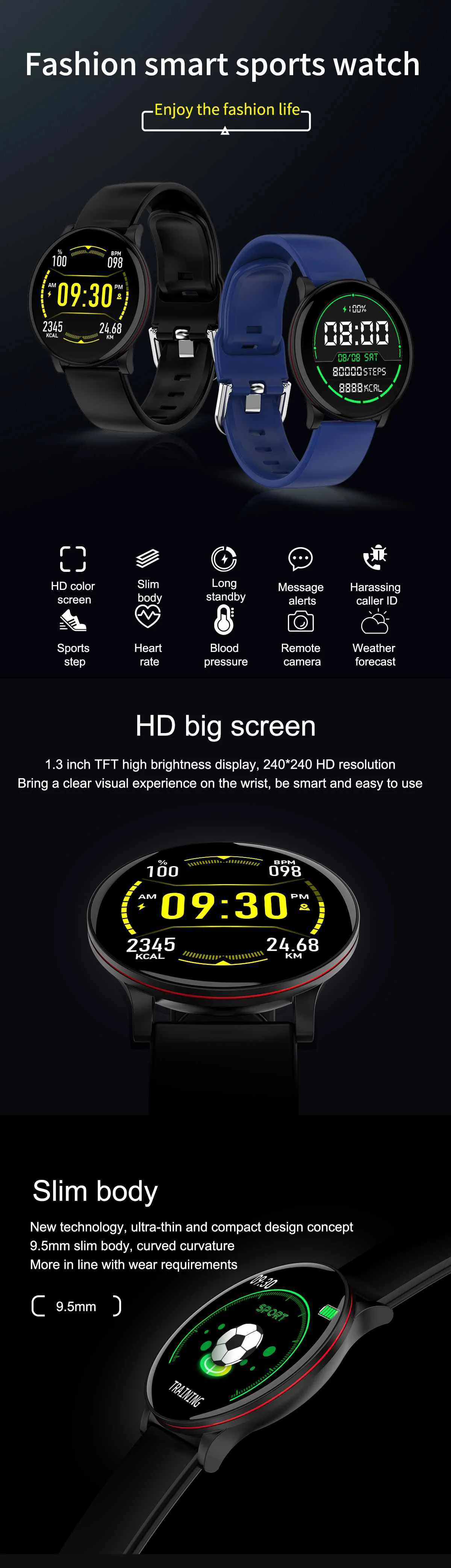Bakeey W9 U-ltra Thin Full Touch для мужчин и женщин Монитор артериального давления сердечного ритма длительное время ожидания bluetooth спортивные Смарт-часы для фитнеса