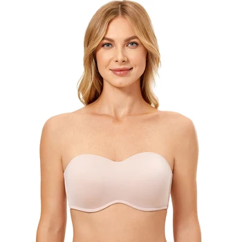 

Women's Plus Size Seamless Underwire Bandeau Unlined Minimizer Strapless Bra for Large Bust