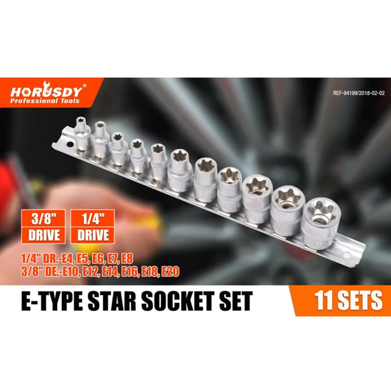 11 шт./компл. E Torx Star бит внешний муфтовый стыковочный переводник 1/" E4-e8 3/8" E10-e20 диск с перилами инструмент искажения устойчивостью