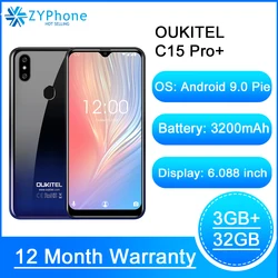 OUKITEL C15 Pro 6,088 ''19:9 Android 9,0 мобильных телефонов, 3 Гб оперативной памяти, 32 Гб встроенной памяти, MT6761 в виде капли воды, 4G смартфон с функцией отпеч...