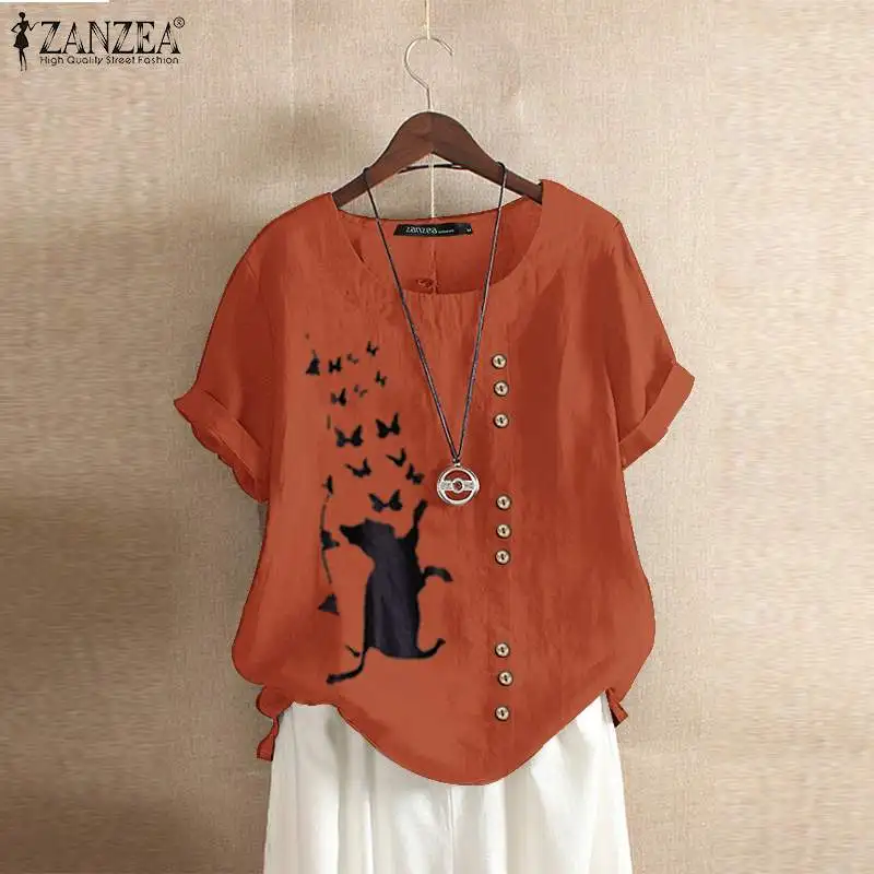 Women Summer O Neck Spliced Tops Floral Printed Blouses Cotton Loose Casual Chemise Buttons ZANZEA Short Sleeve Shirt Plus Size Women Summer O Neck Spliced Tops Floral Printed Blouses Cotton Loose Casual Chemise Buttons ZANZEA Short Sleeve Shirt Plus Size