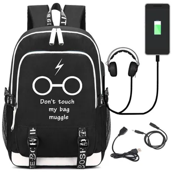 

New Students Backpacks Men Large Capacity USB Charging Schoolbag For Teenagers Black Canvas Letter Print Travel Laptop Bag