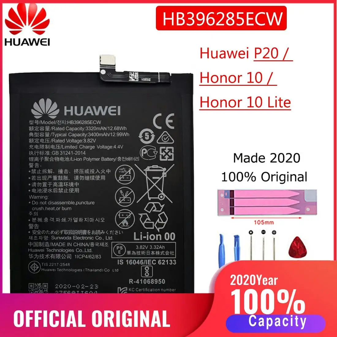 Оригинальный аккумулятор HB396285ECW для Huawei P20 Honor 10 сменная батарея на 3400 мАч COL-AL00