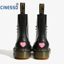 Ботинки martin; женские полуботинки из натуральной яловой кожи; модные ботинки для девочек; Розовая Милая обувь на плоской подошве в британском стиле; сезон весна; резиновая обувь