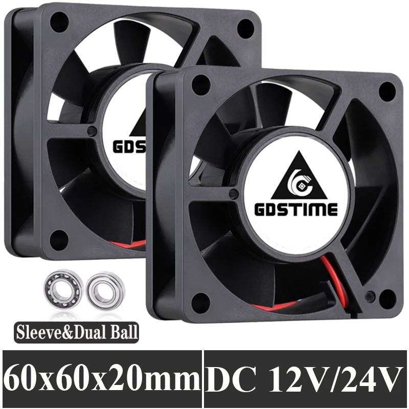 

2pcs Gdstime 60mm DC 24V 12V 5V Cooling Fans 2Pin Brushless 2PIN 3PIN 6cm 6020 for Computer PC CPU Cooler Fan 60x60x20MM