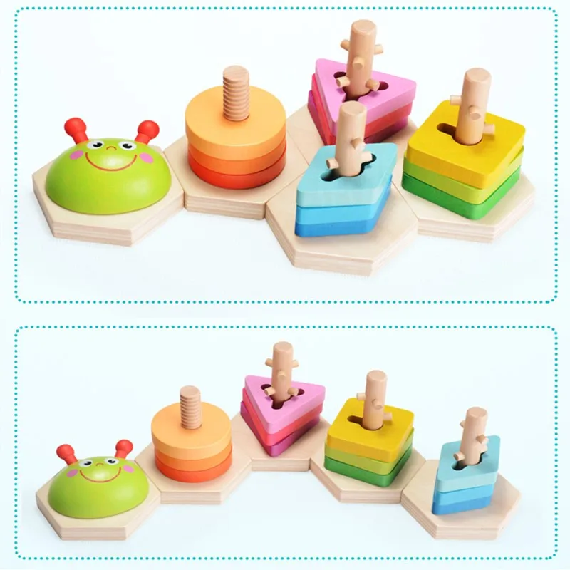 Caterpillar Puzzle Geometric Shape With 5 Columns Building Educational Toy For Baby