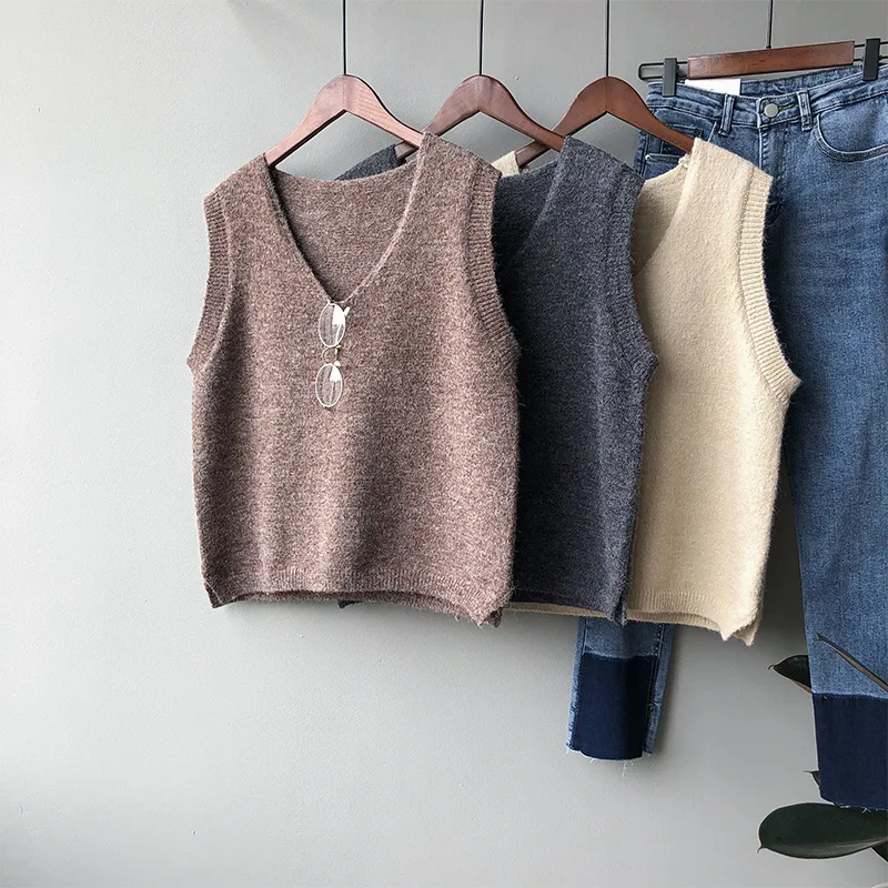 

Mooirue 2020 Spring New Loose V-neck Hooded Vest Wearing Wild Vest Wool Sweater Women Tops