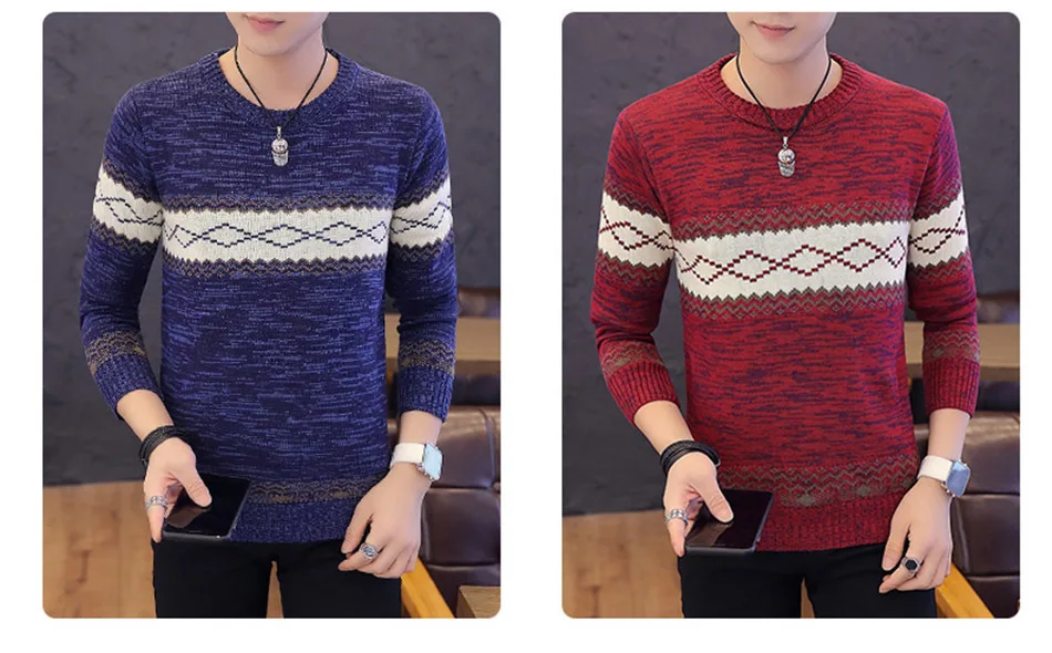 Korea Grey Sweaters And Pullovers Men Long Sleeve Knitted Sweater High Quality Winter Pullovers Homme Warm Navy Coat 3xl Newest