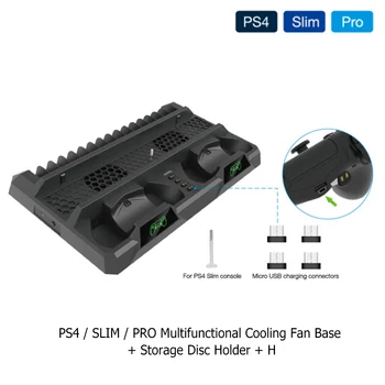 

For PS4/PS4 Slim/PS4 Pro 3 in 1 Multifunctional Dual Controller Charger Console Vertical Cooling Stand Charging Dock Station