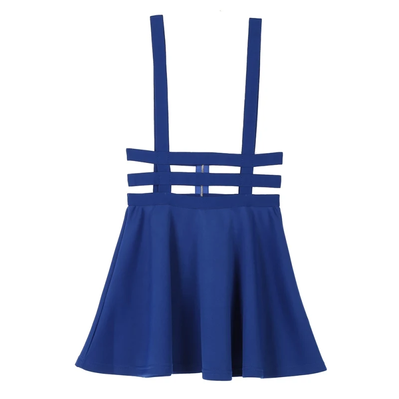 Женские Подтяжки мини-юбка в стиле ретро для девочек плиссированная для катания на коньках короткая юбка на подтяжках открытая юбка на молнии сзади - Цвет: Королевский синий
