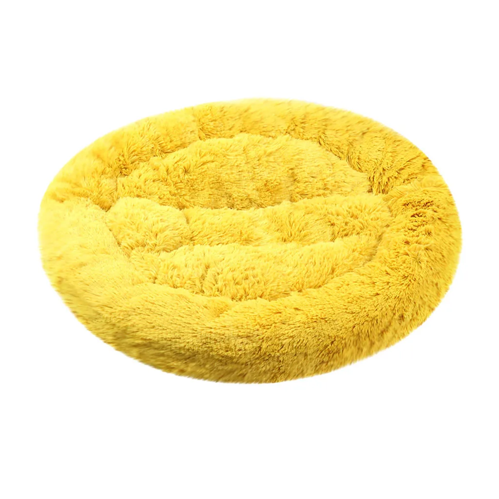 Кровать для питомца собаки кошки Успокаивающая длинная плюшевая мягкая подушка для щенка подушка для глубокого сна круглая зимняя теплая спальная моющаяся Сумка домик для собаки - Цвет: Цвет: желтый