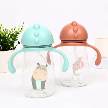 

Cute Cartoon Baby Cup kids Feeding Silicone Straw Water Bottles Milk Cup With Shoulder Strap and Handle Baby Sippy Bottle